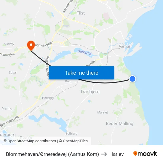 Blommehaven/Ørneredevej (Aarhus Kom) to Harlev map