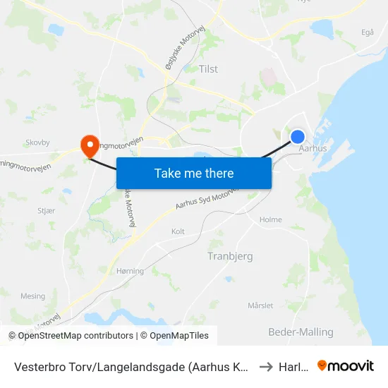 Vesterbro Torv/Langelandsgade (Aarhus Kom) to Harlev map