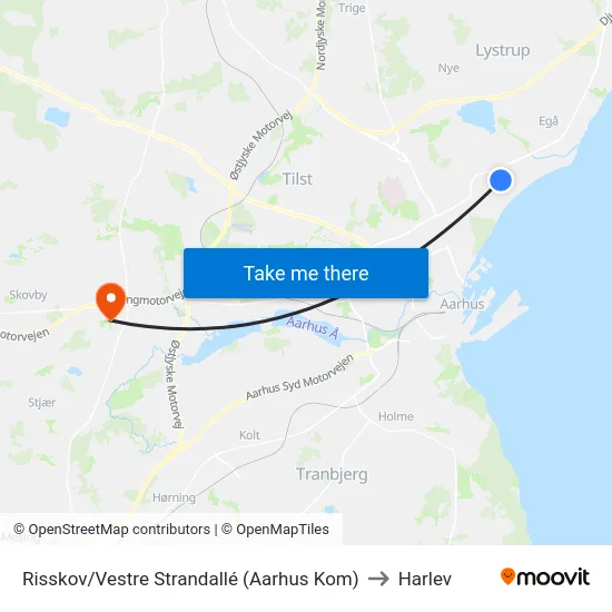 Risskov/Vestre Strandallé (Aarhus Kom) to Harlev map