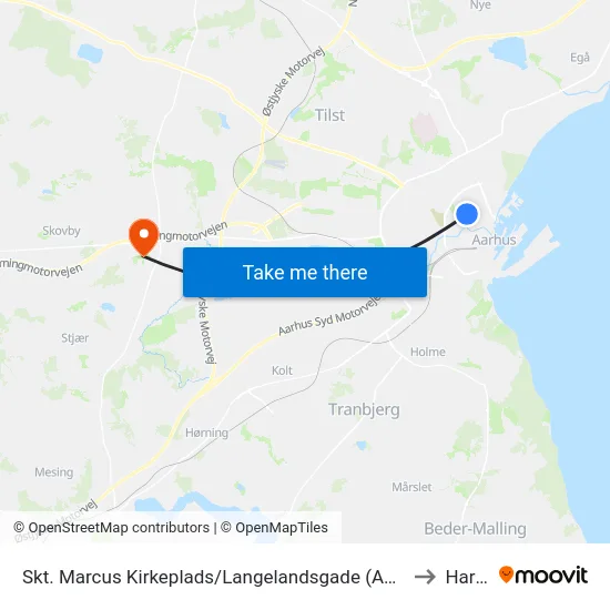 Skt. Marcus Kirkeplads/Langelandsgade (Aarhus Kom) to Harlev map