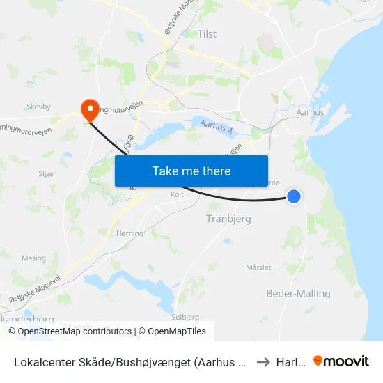 Lokalcenter Skåde/Bushøjvænget (Aarhus Kom) to Harlev map