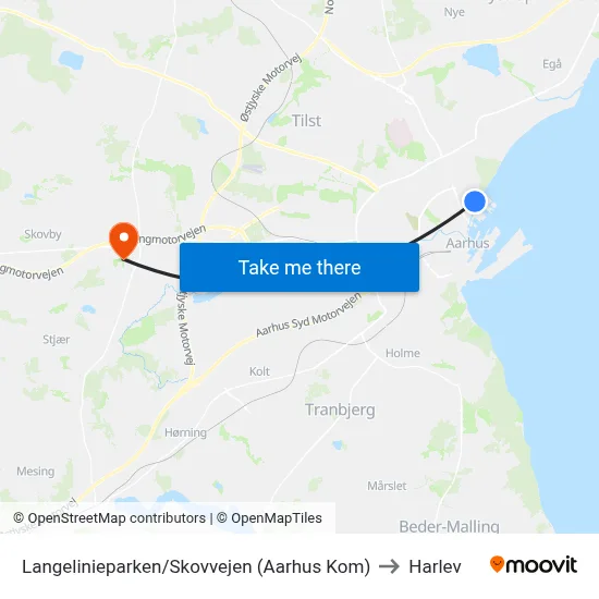 Langelinieparken/Skovvejen (Aarhus Kom) to Harlev map