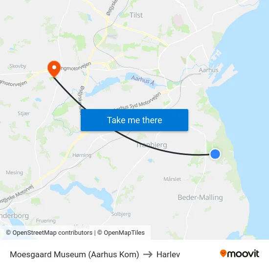Moesgaard Museum (Aarhus Kom) to Harlev map