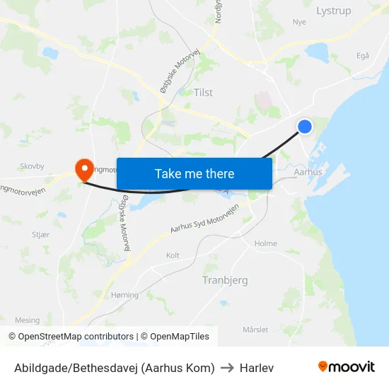 Abildgade/Bethesdavej (Aarhus Kom) to Harlev map