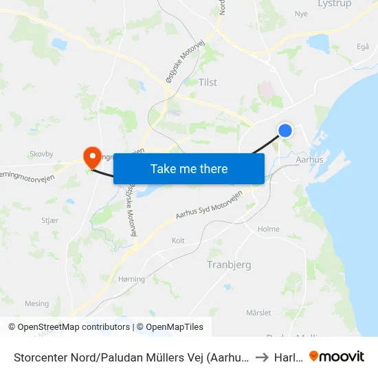 Storcenter Nord/Paludan Müllers Vej (Aarhus Kom) to Harlev map