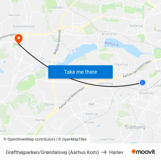Grøfthøjparken/Grøndalsvej (Aarhus Kom) to Harlev map