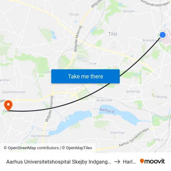 Aarhus Universitetshospital Skejby Indgang I/J to Harlev map