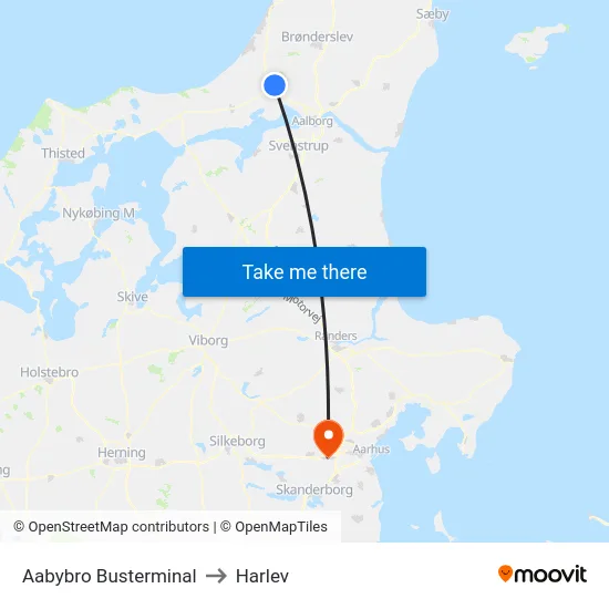 Aabybro Busterminal to Harlev map