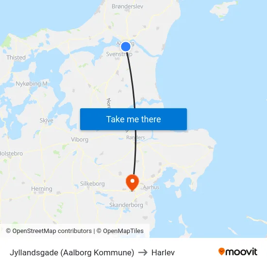 Jyllandsgade (Aalborg Kommune) to Harlev map