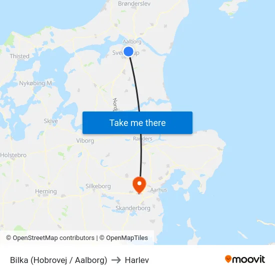 Bilka (Hobrovej / Aalborg) to Harlev map