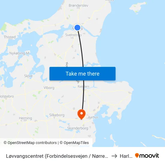 Løvvangscentret (Forbindelsesvejen / Nørresundby) to Harlev map