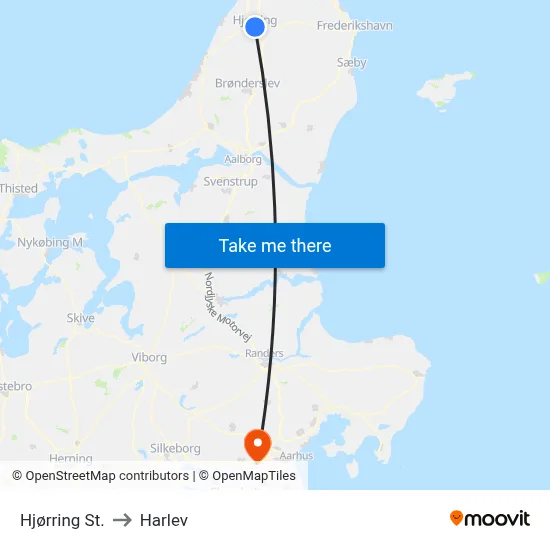 Hjørring St. to Harlev map