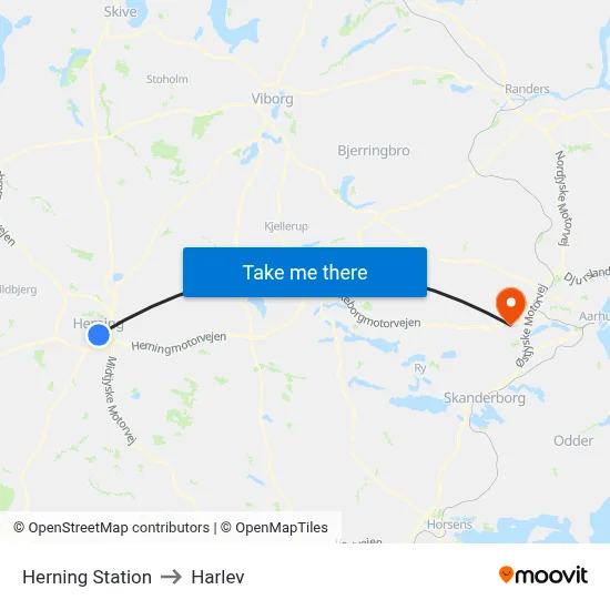 Herning Station to Harlev map