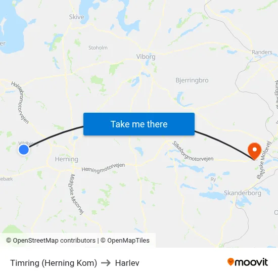 Timring (Herning Kom) to Harlev map