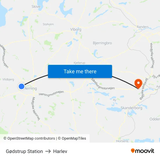 Gødstrup Station to Harlev map