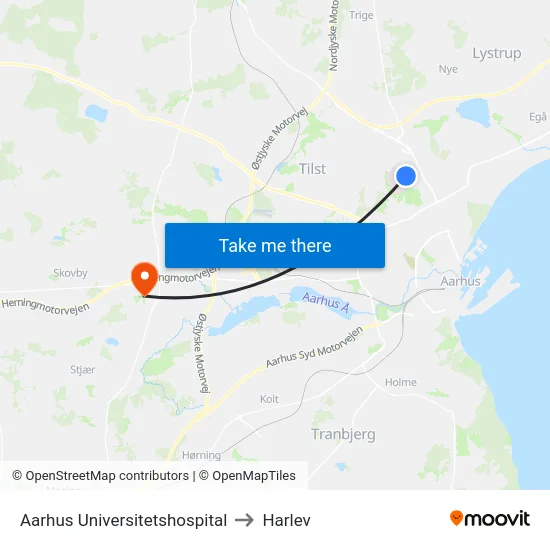 Aarhus Universitetshospital to Harlev map