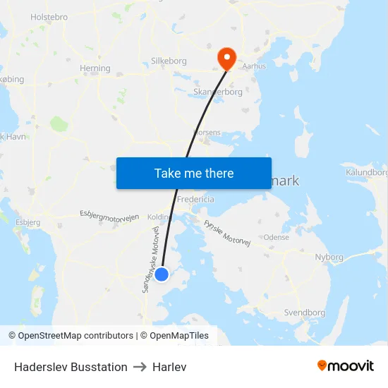 Haderslev Busstation to Harlev map