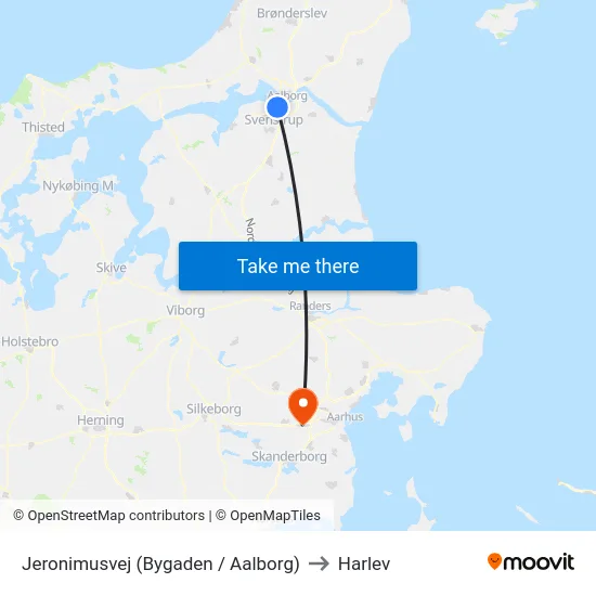 Jeronimusvej (Bygaden / Aalborg) to Harlev map