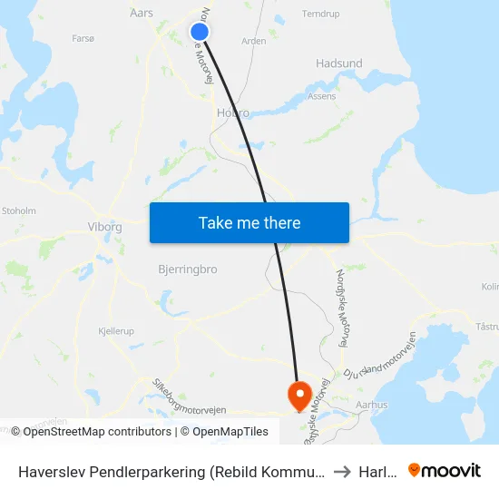 Haverslev Pendlerparkering (Rebild Kommune) to Harlev map