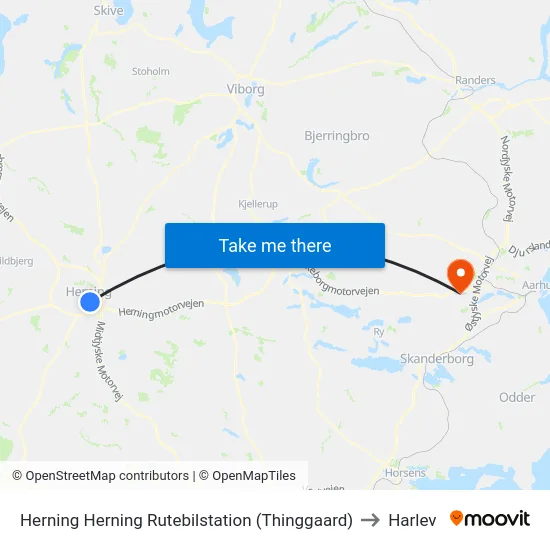 Herning Herning Rutebilstation (Thinggaard) to Harlev map