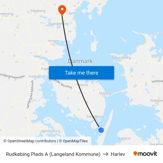 Rudkøbing Plads A (Langeland Kommune) to Harlev map