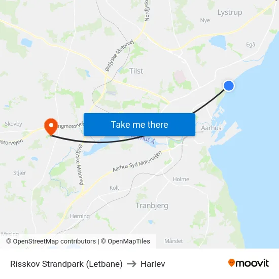 Risskov Strandpark (Letbane) to Harlev map