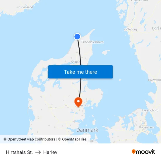 Hirtshals St. to Harlev map