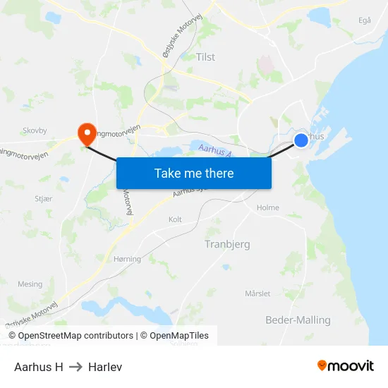 Aarhus H to Harlev map