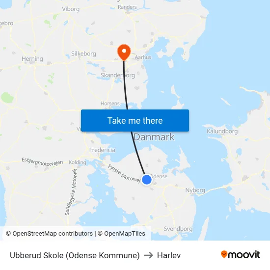 Ubberud Skole (Odense Kommune) to Harlev map