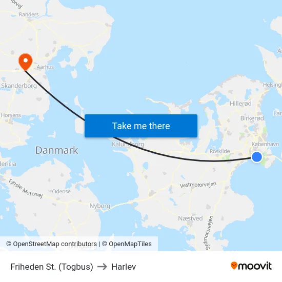 Friheden St. (Togbus) to Harlev map