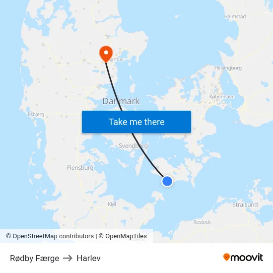 Rødby Færge to Harlev map