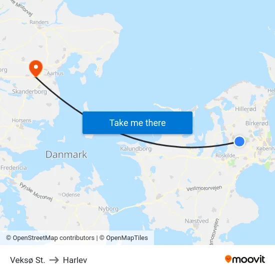 Veksø St. to Harlev map