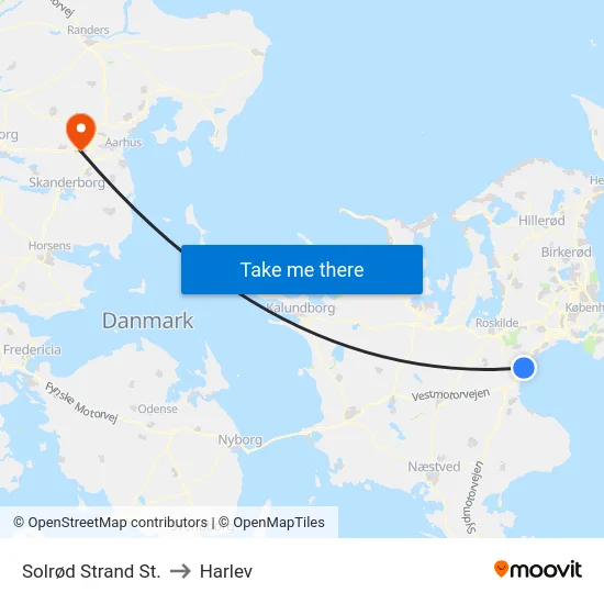 Solrød Strand St. to Harlev map