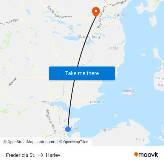Fredericia St. to Harlev map