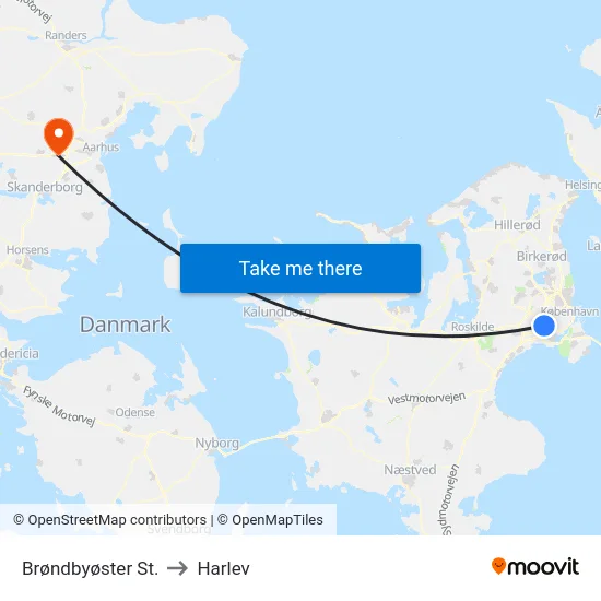 Brøndbyøster St. to Harlev map