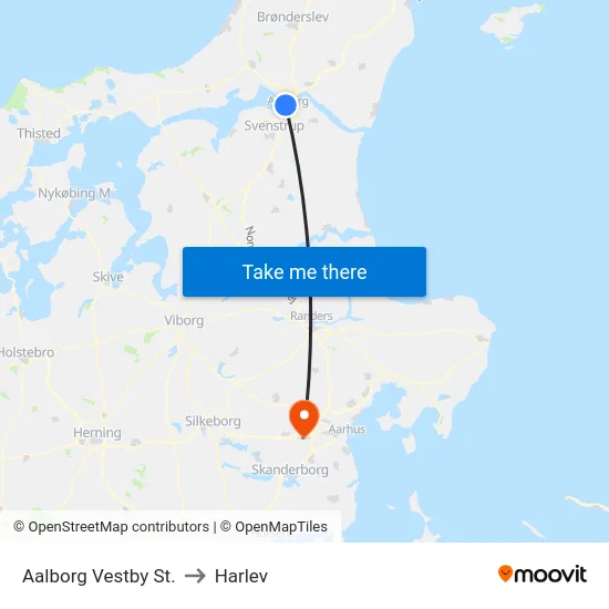 Aalborg Vestby St. to Harlev map