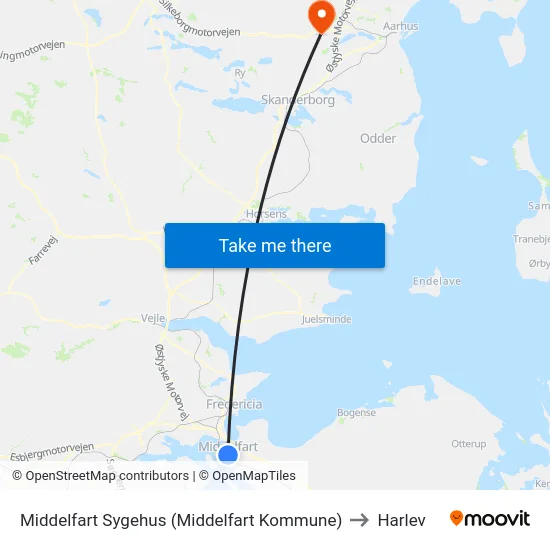 Middelfart Sygehus (Middelfart Kommune) to Harlev map