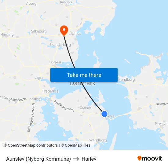 Aunslev (Nyborg Kommune) to Harlev map