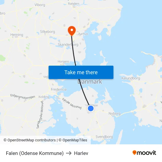 Falen (Odense Kommune) to Harlev map