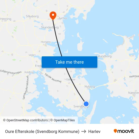 Oure Efterskole (Svendborg Kommune) to Harlev map