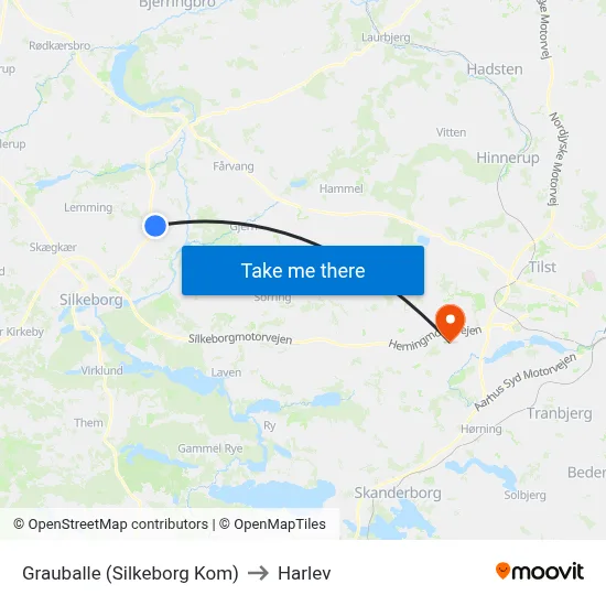 Grauballe (Silkeborg Kom) to Harlev map