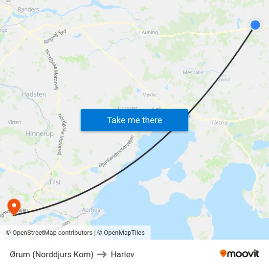 Ørum (Norddjurs Kom) to Harlev map