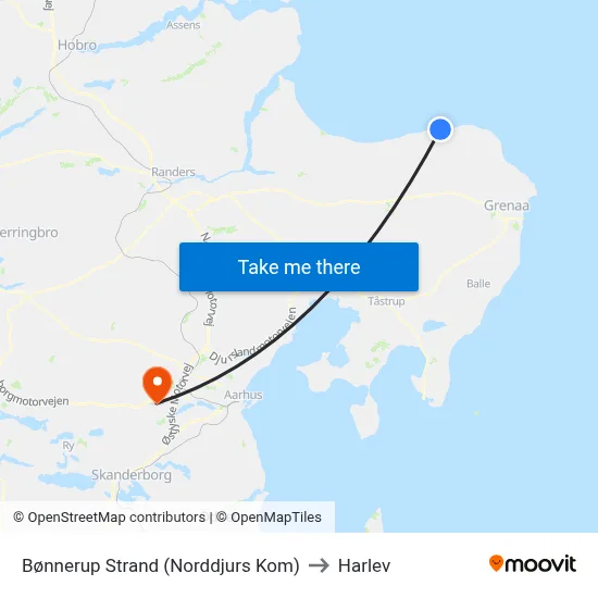 Bønnerup Strand (Norddjurs Kom) to Harlev map