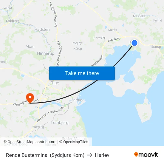 Rønde Busterminal (Syddjurs Kom) to Harlev map