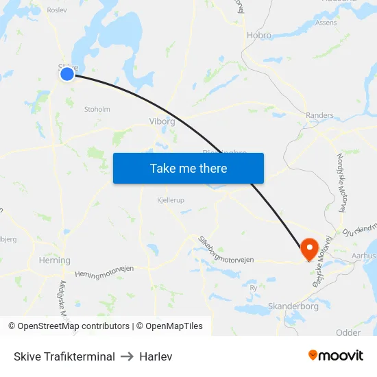 Skive Trafikterminal to Harlev map
