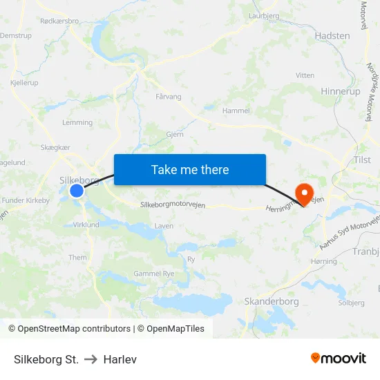 Silkeborg St. to Harlev map