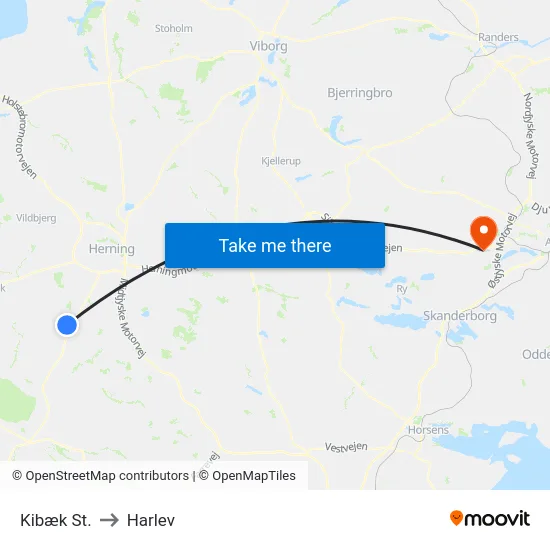 Kibæk St. to Harlev map