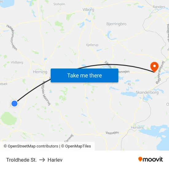 Troldhede St. to Harlev map