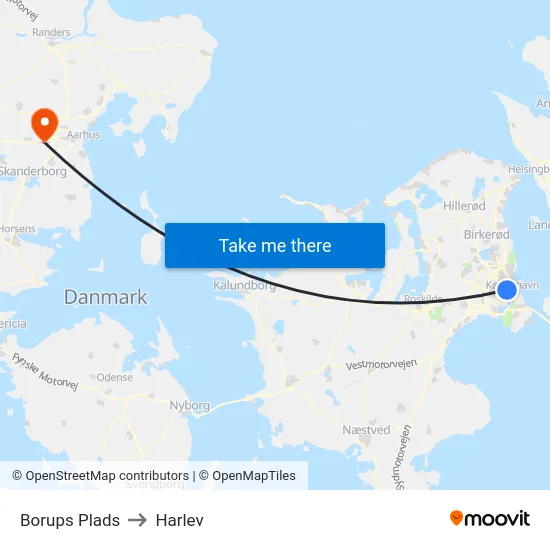 Borups Plads to Harlev map