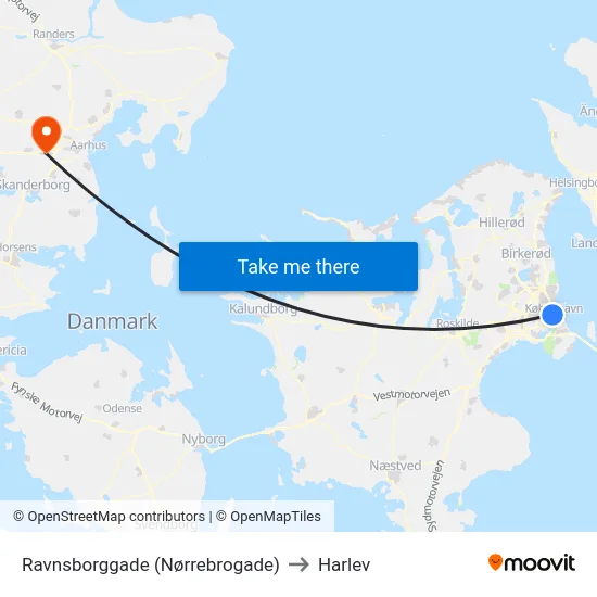 Ravnsborggade (Nørrebrogade) to Harlev map